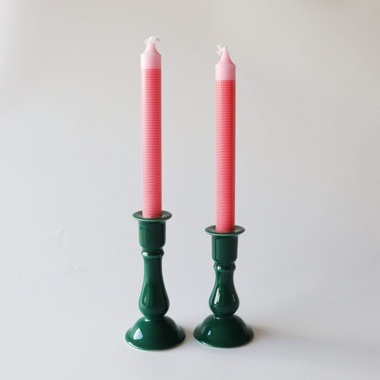 Aardewerk kandelaars groen - set van 2