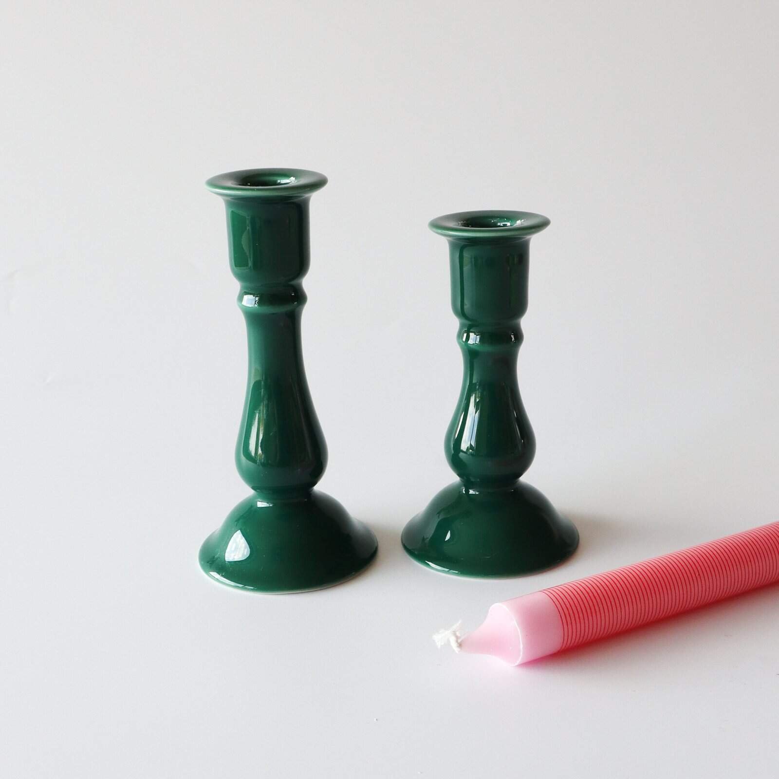 Aardewerk kandelaars groen - set van 2 - Afbeelding 2