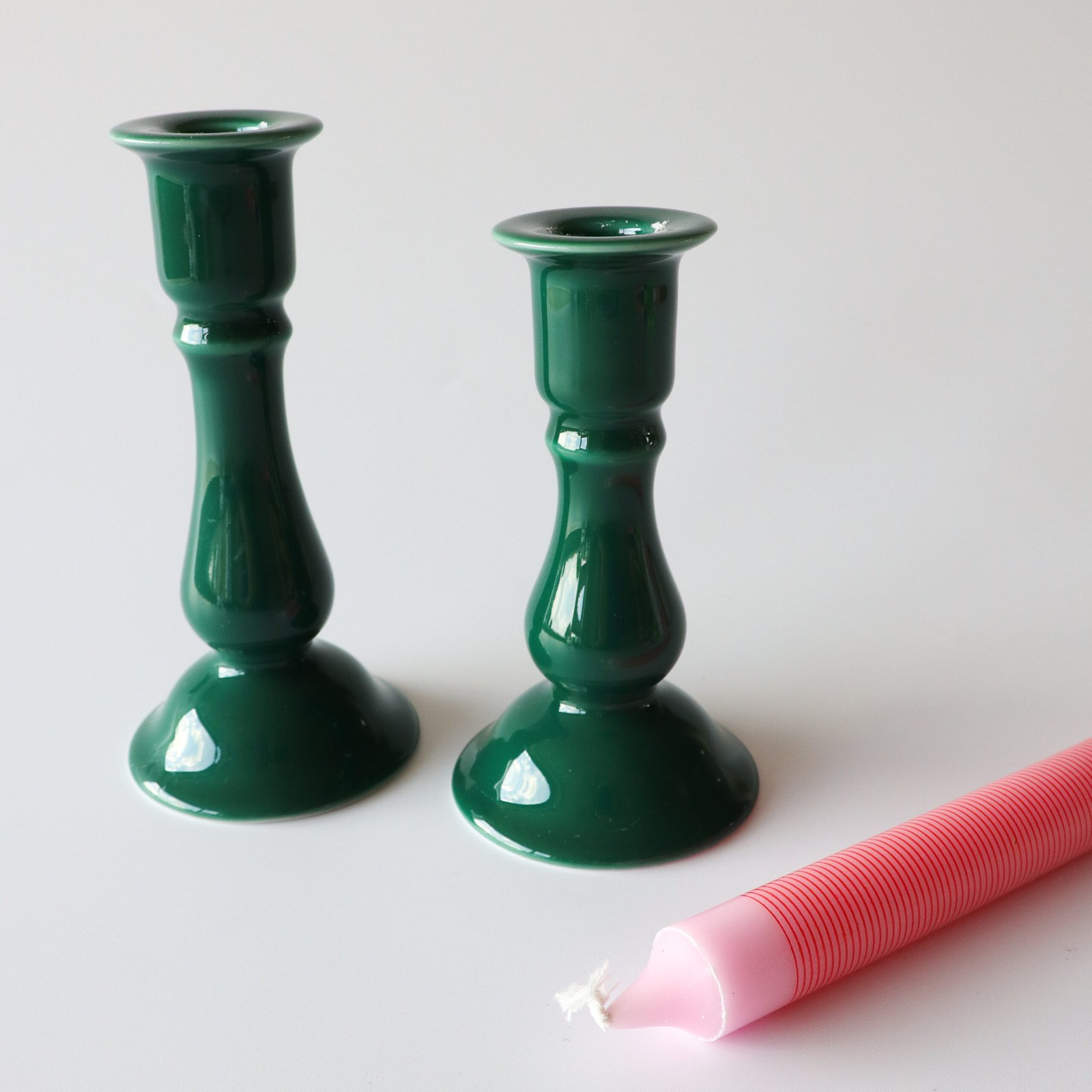 Aardewerk kandelaars groen - set van 2 - Afbeelding 3