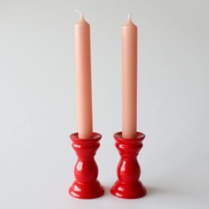 Deense houten kandelaar rood - set van 2