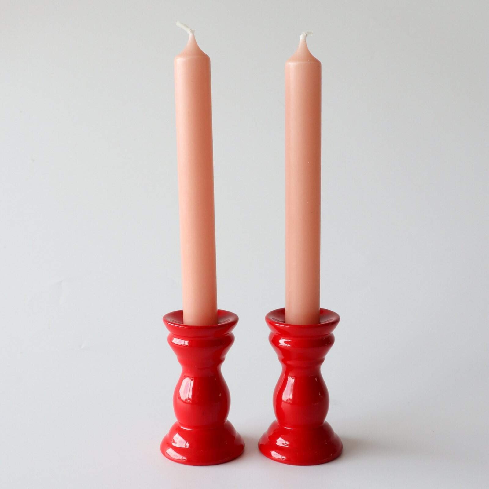 Deense houten kandelaar rood - set van 2