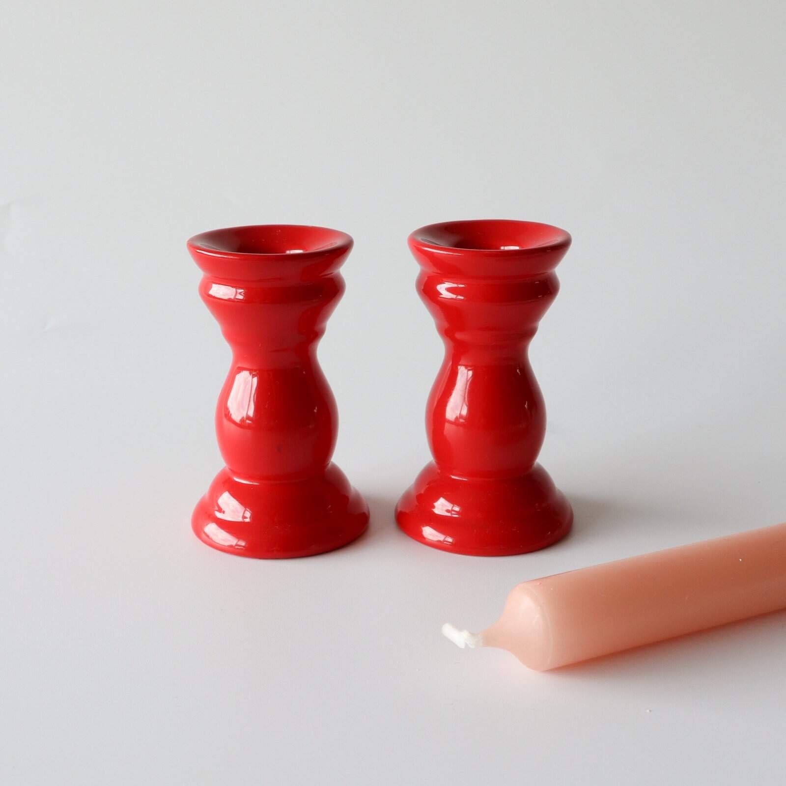 Deense houten kandelaar rood - set van 2 - Afbeelding 2