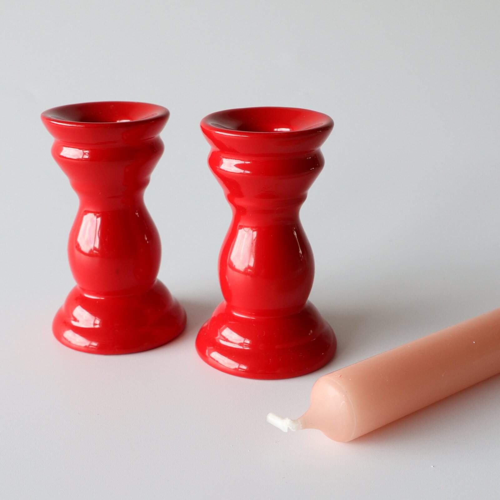 Deense houten kandelaar rood - set van 2 - Afbeelding 3