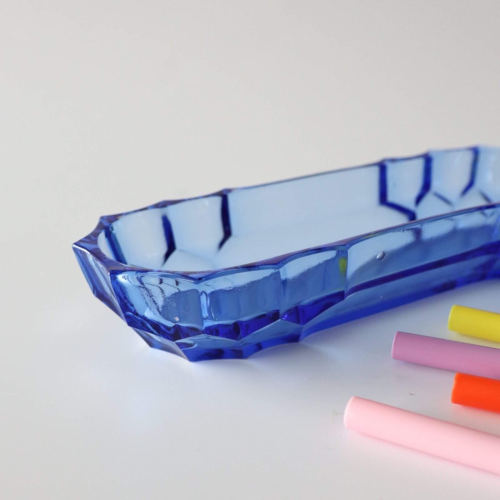 Vintage catch-all schaaltje blauw persglas - Afbeelding 3