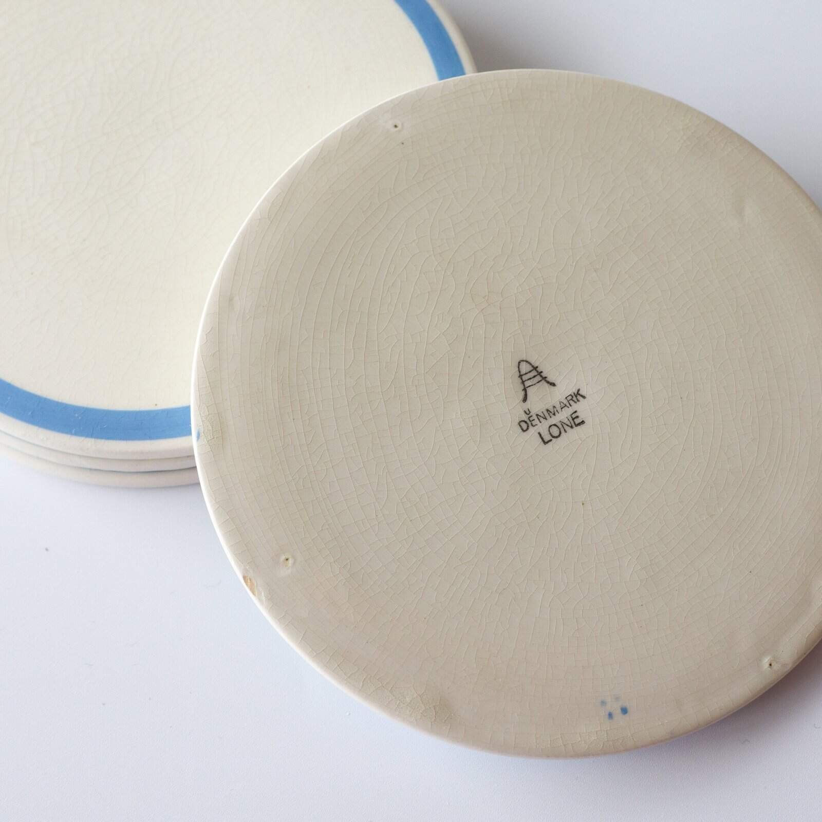 Deense vintage platte bordjes blauw - set van 4 - Afbeelding 3