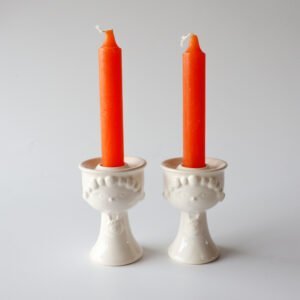 Deense kandelaar met gezichtje wit - set van 2