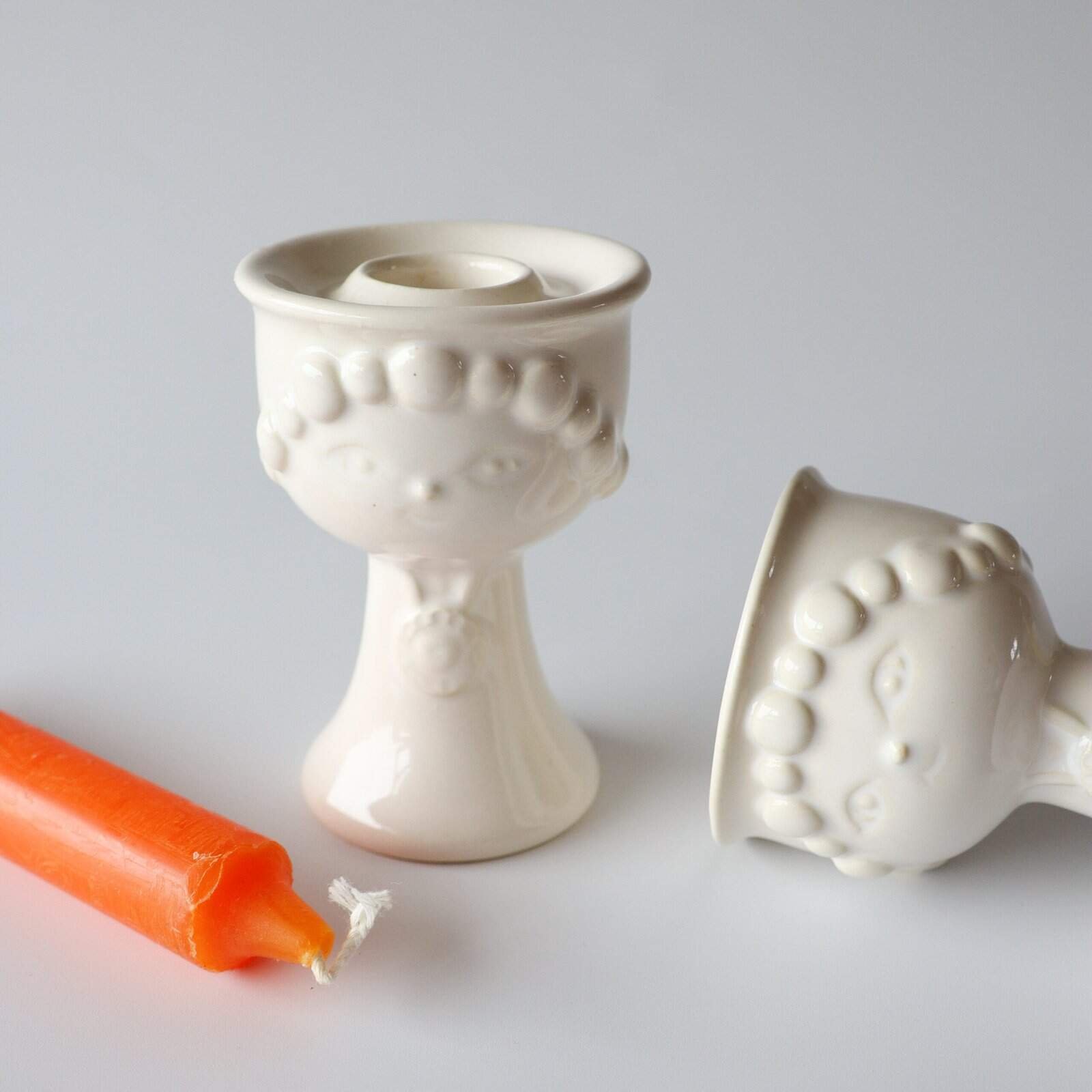 Deense kandelaar met gezichtje wit - set van 2 - Afbeelding 3