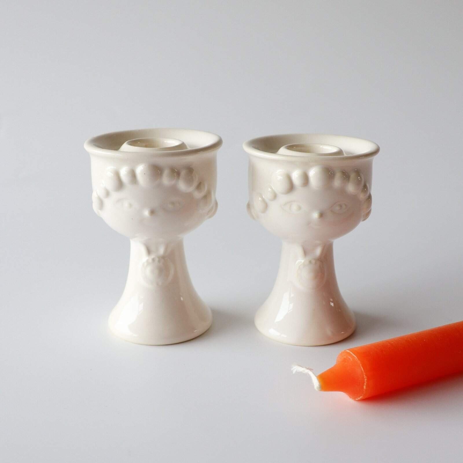 Deense kandelaar met gezichtje wit - set van 2 - Afbeelding 2