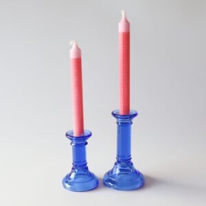 Chunky glazen kandelaar blauw