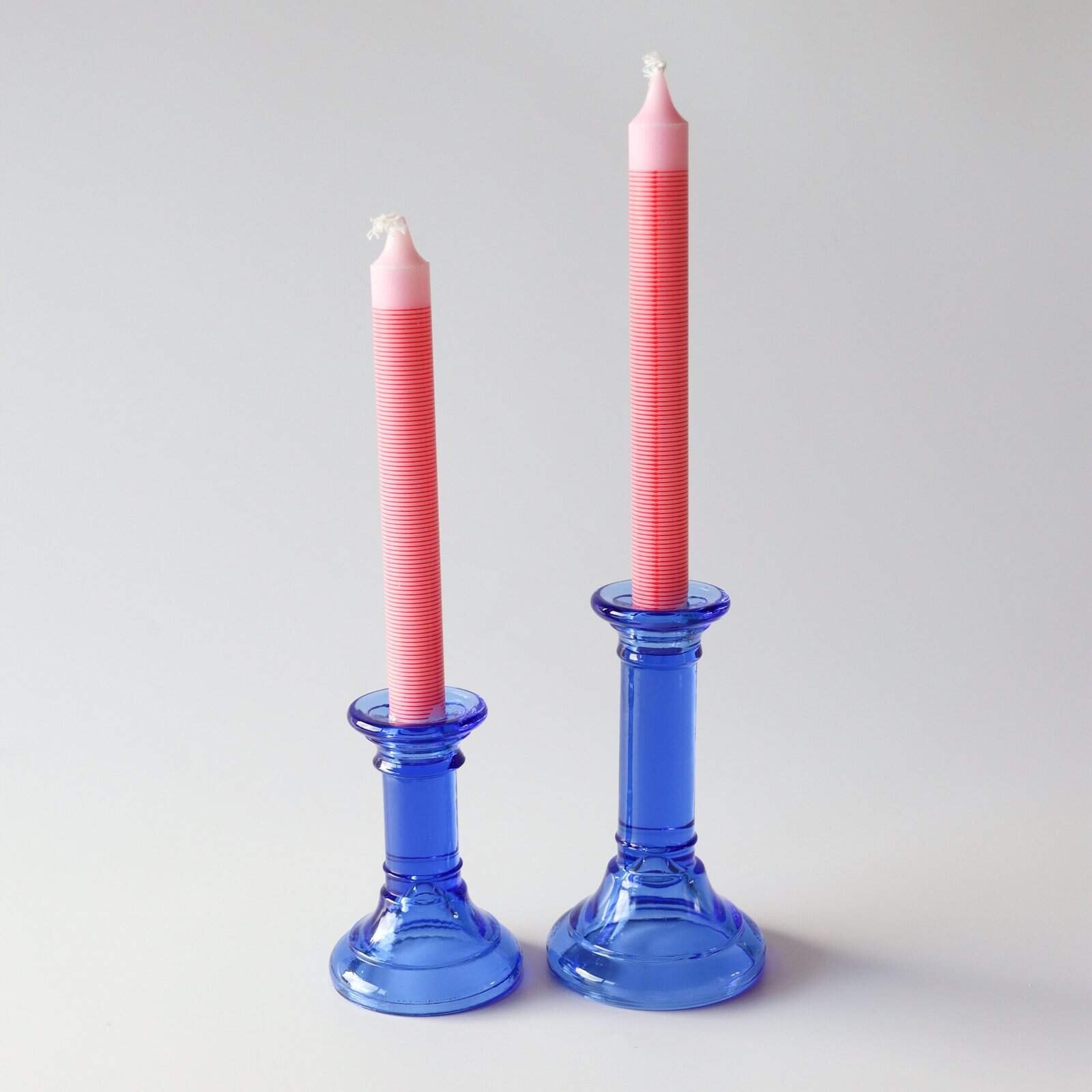 Chunky glazen kandelaar blauw