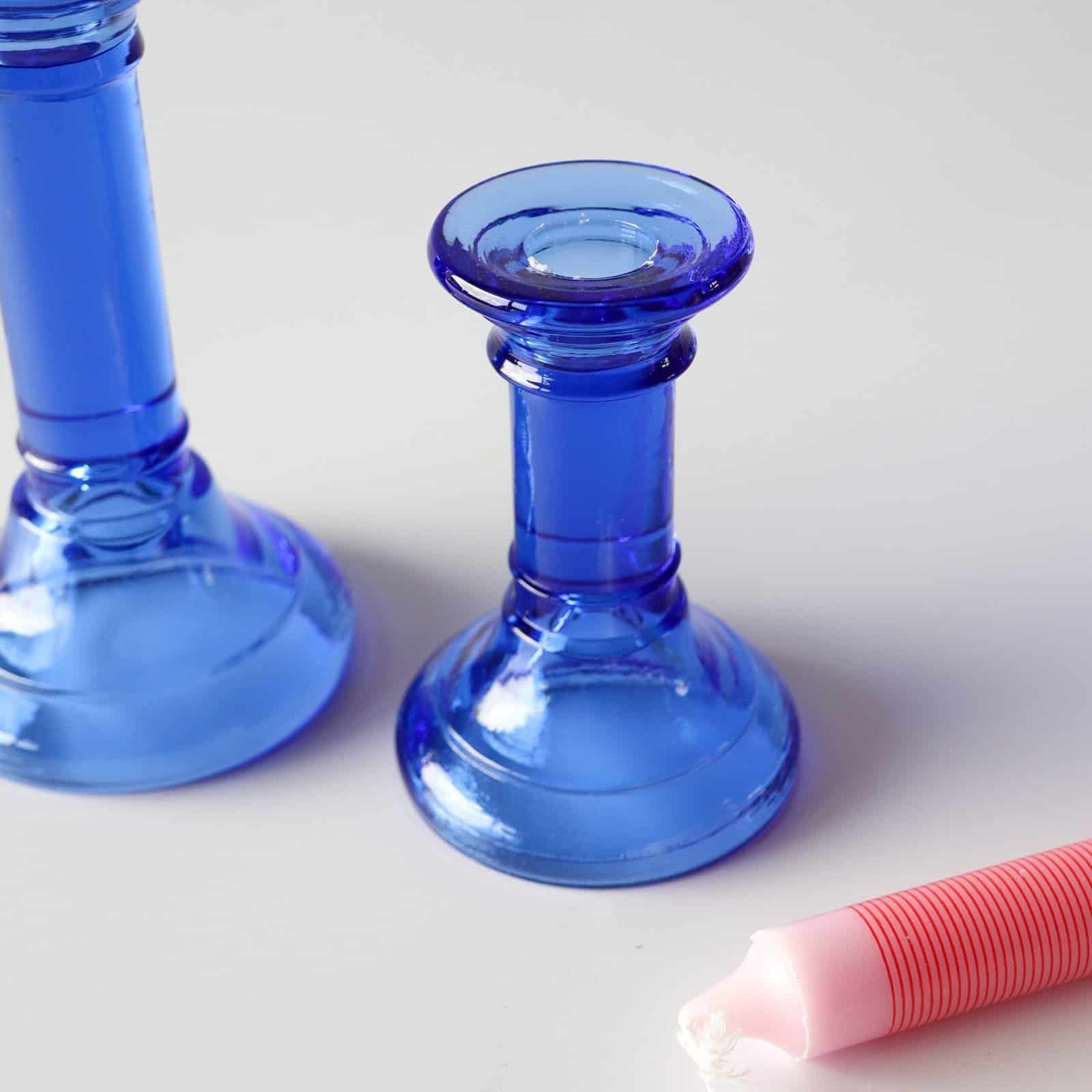 Chunky glazen kandelaar blauw - Afbeelding 2