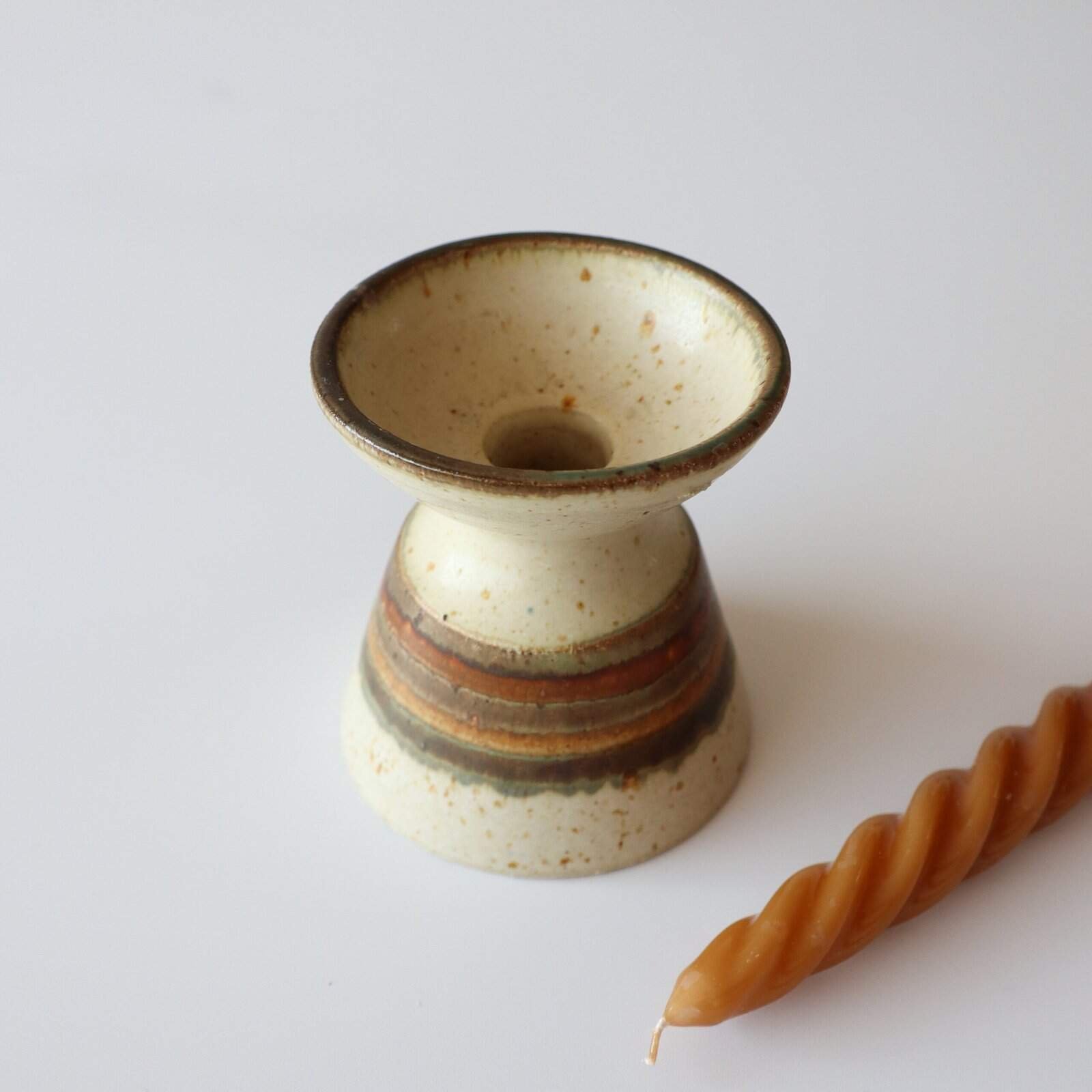 Vintage aardewerk Deense kandelaar bruin - Afbeelding 3