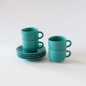 Newco stoneware kop- en schotels petrol - set van 4