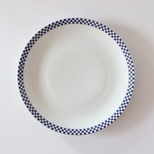 Aardewerk XL bord schaal geruit blauw