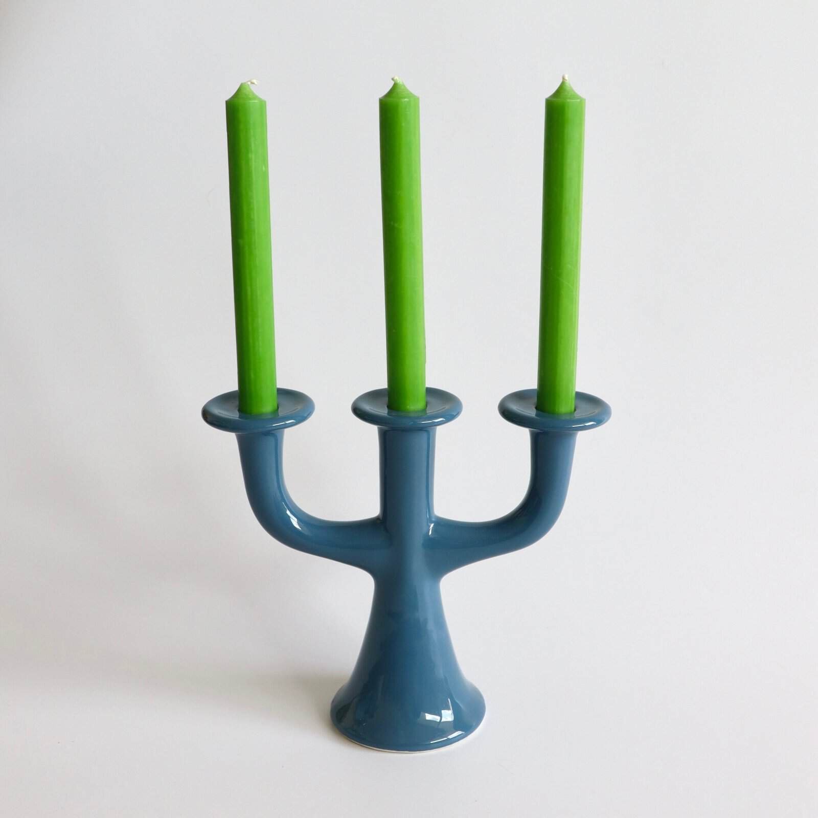 Deense aardewerk kandelaar blauw