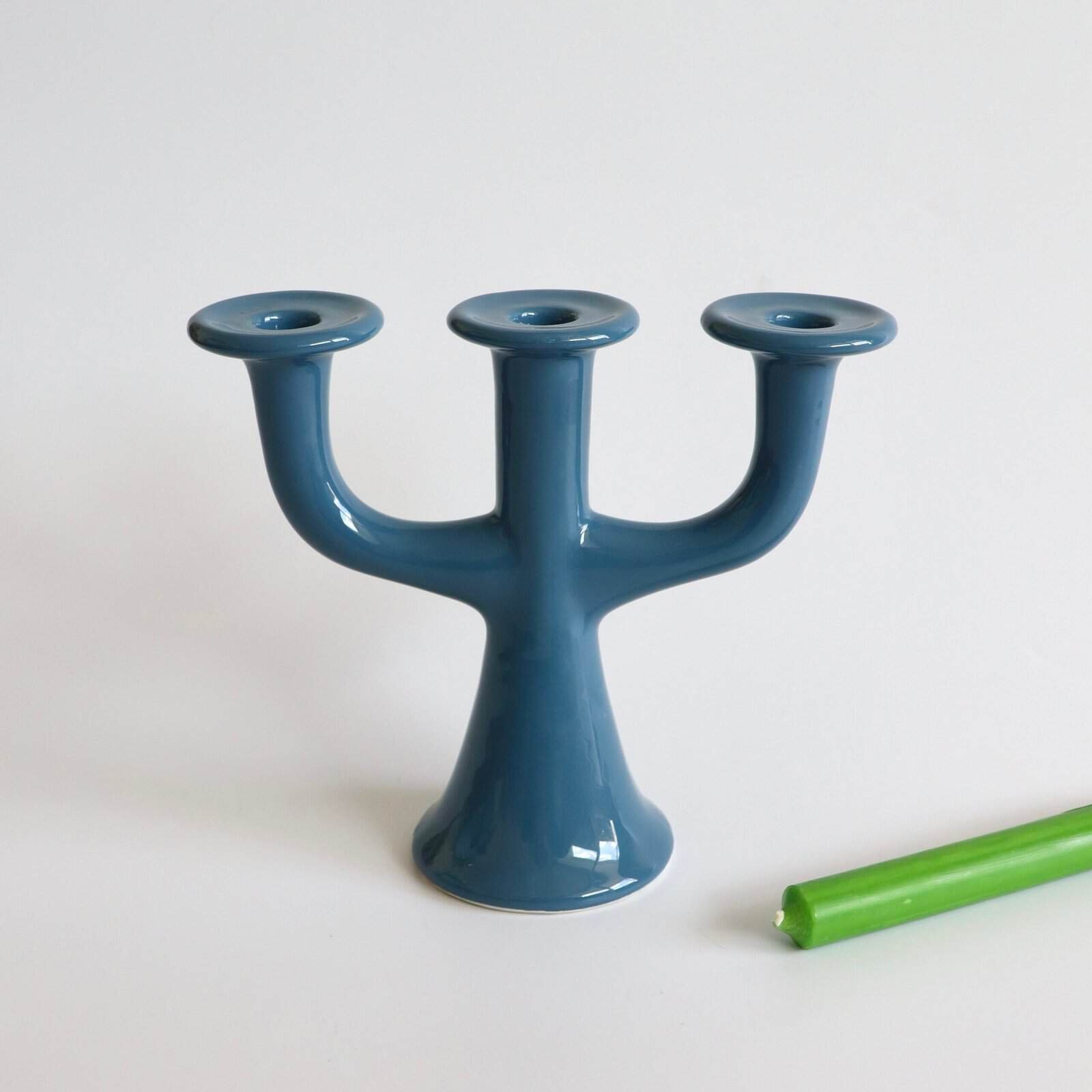 Deense aardewerk kandelaar blauw - Afbeelding 3