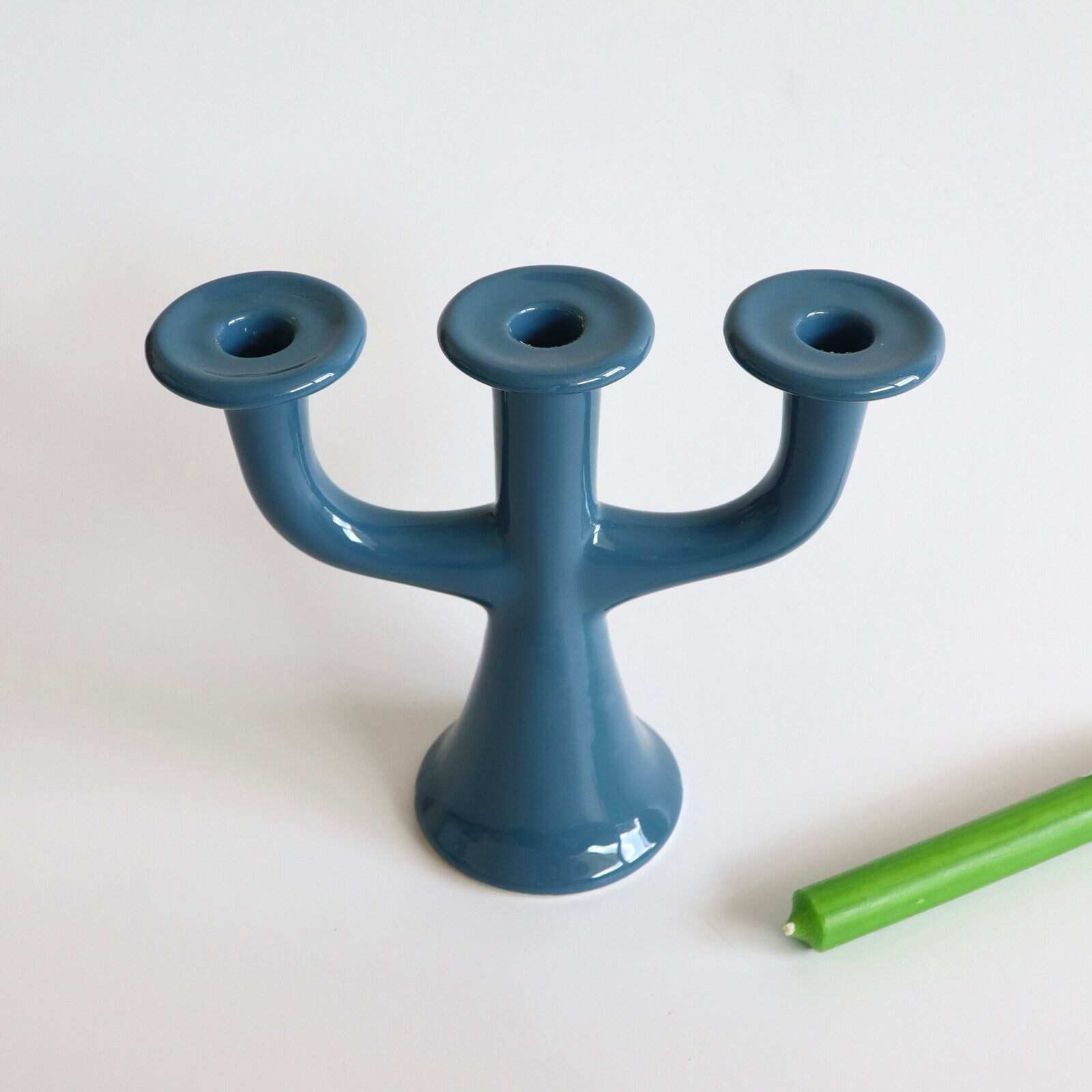 Deense aardewerk kandelaar blauw - Afbeelding 4