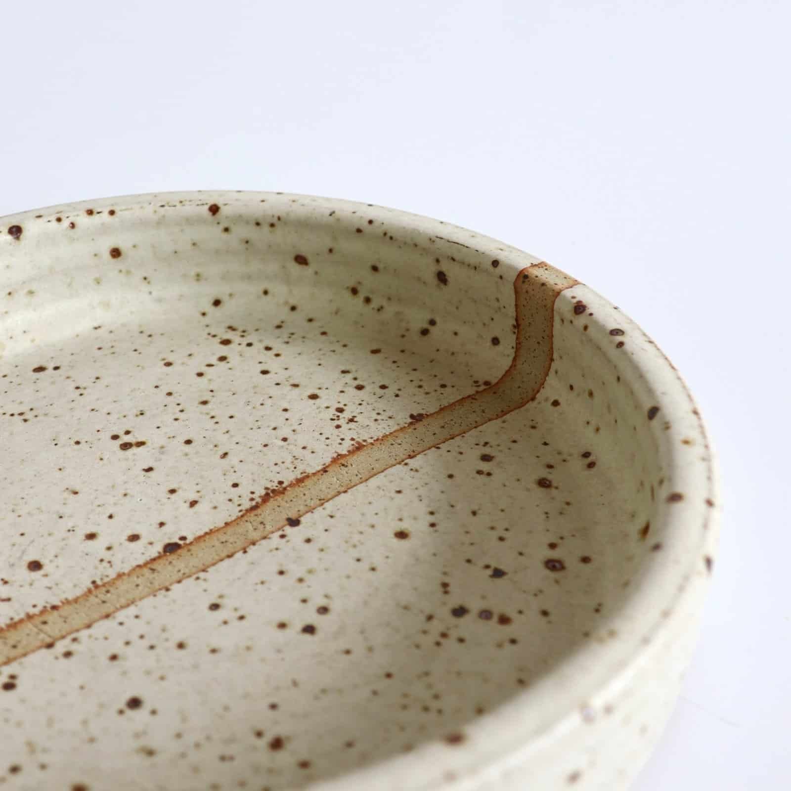 Vintage schaal keramiek beige spikkels - Afbeelding 3