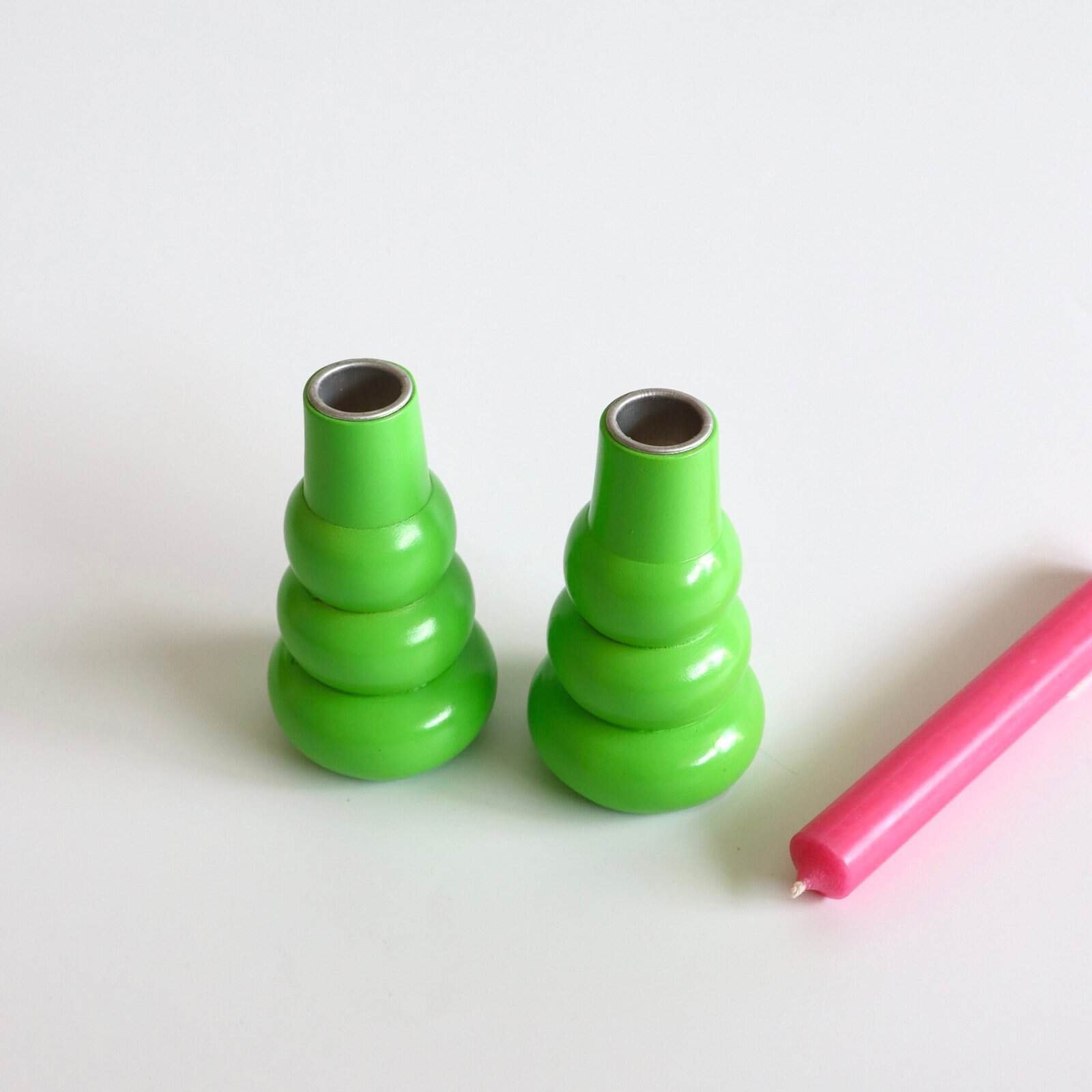 Set van 2 Deense houten kandelaars groen - Afbeelding 2