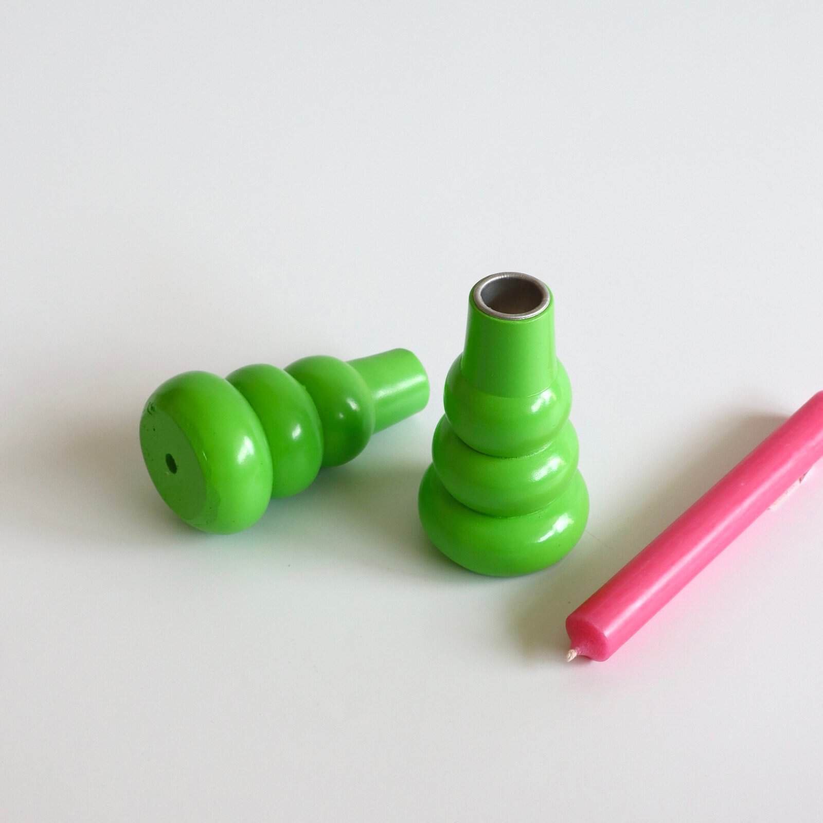 Set van 2 Deense houten kandelaars groen - Afbeelding 3